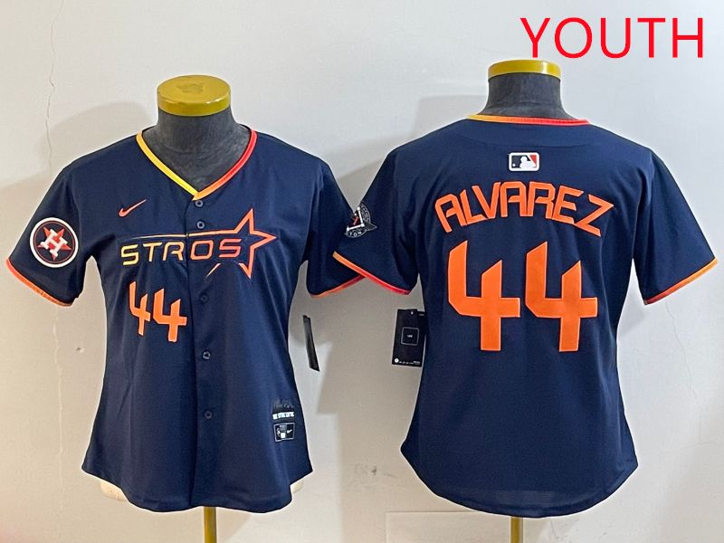 Youth Houston Astros 44 Alvarez Drak Blue Three generations Joint Name 2025 Nike MLB Jersey style 4106